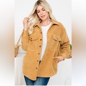Zia Apparel Camel Corduroy Jacket button front padded leisure jacket large EUC